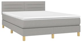 vidaXL Κρεβάτι Boxspring με Στρώμα &amp; LED Αν.Γκρι 140x190εκ. Υφασμάτινο