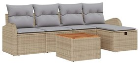 vidaXL Σετ Καναπέ Κήπου με μαξιλάρι 6 pcs Μπεζ Πολυ ράταν