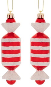 Σετ 2τμχ Χριστουγεννιάτικη Καραμέλα Κρεμαστή Πλαστική Κόκκινη-Λευκή 4x3,5x12εκ. iliadis 90990