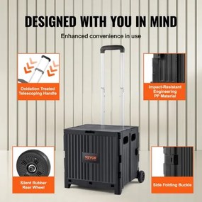 VEVOR Folding Shopping Cart Foldable Utility Cart 80 lbs Telescoping Handle