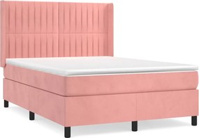 vidaXL Κρεβάτι Boxspring με Στρώμα Ροζ 140x200 εκ. Βελούδινο