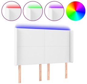 vidaXL Κεφαλάρι Κρεβατιού LED Λευκό 147x16x118/128 εκ. Συνθετ. Δέρμα