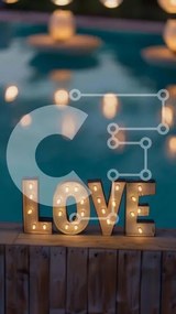 Intra Συλλεκτικό Ξύλινο Παζλ Plywood 4mm - Πινακίδα αγάπης φωτισμένη κοντά στην πισίνα Σε Ξύλινο Κουτί - Διαστάσεις: 10x10 cm – 25 κομμάτια