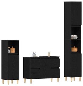 vidaXL Σετ Επίπλων Μπάνιου με συρτάρι 3 pcs Μαύρο 30 x 30 x 180 cm