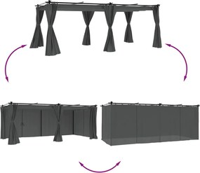 vidaXL Κιόσκι με Κουρτίνες Ανθρακί 6x3 μ. Ατσάλινο