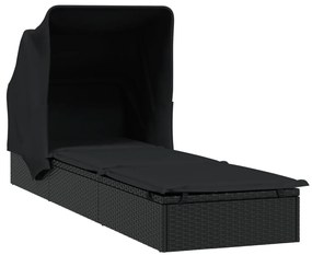 vidaXL Ξαπλώστρα Πτυσσόμενη Οροφή Μαύρη 213 x 63 x 97 εκ. Συνθ. Ρατάν