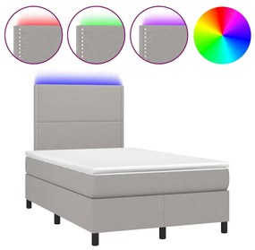 vidaXL Κρεβάτι Boxspring με Στρώμα & LED Αν.Γκρι 120x200 εκ Υφασμάτινο