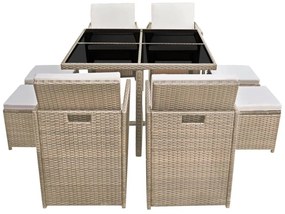 vidaXL Σετ Τραπεζαρίας Εξ. Χώρου 9 τεμ. Μπεζ Συνθ. Ρατάν με Μαξιλάρια