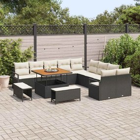 vidaXL Σετ Καναπέ Κήπου με μαξιλάρι 13 pcs Μαύρο Πολυ ράταν