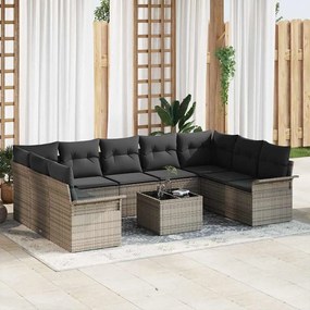 vidaXL Σετ Καναπέ Κήπου με μαξιλάρι 10 pcs Γκρι Πολυ ράταν
