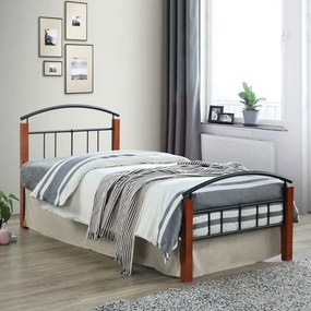 Κρεβάτι Doka Ε8300 Για Στρώμα 90x200cm 95x211x76cm Black - Walnut Μονό Metal,Wood