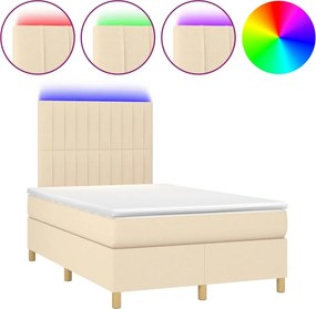 vidaXL Κρεβάτι Boxspring με Στρώμα &amp; LED Κρεμ 120x200 εκ. Υφασμάτινο
