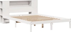 vidaXL Κρεβάτι Βιβλιοθήκη Χωρίς Στρώμα Λευκό 135x190 εκ Μασίφ Πεύκο