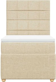 vidaXL Κρεβάτι Boxspring με Στρώμα Κρεμ 90x200 εκ.Υφασμάτινο
