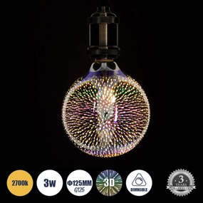 GloboStar 99271 Λάμπα LED Long Filament E27 G125 Γλόμπος 3D GALAXY EFFECT Γλόμπος 3W 201lm 360° AC 220-240V IP20 Φ12.5 x Υ18cm Θερμό Λευκό 2700K με Galaxy Mirror Γυαλί - Dimmable - 3 Χρόνια Εγγύηση