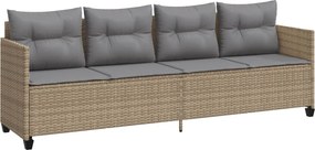 vidaXL Ξαπλώστρα Μπεζ από Συνθετικό Ρατάν με Μαξιλάρια