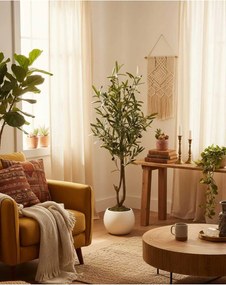 Stewehome Διακοσμητικό τεχνητό δέντρο ελιάς με φυσικό κορμό σε λευκή γλάστρα Λευκό