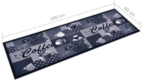 vidaXL Πατάκι Κουζίνας Σχέδιο Coffee Μπλε Πλενόμενο 60 x 300 εκ.