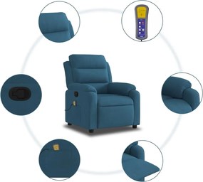 vidaXL Πολυθρόνα Μασάζ Ανακλινόμενη Μπλε Βελούδινη