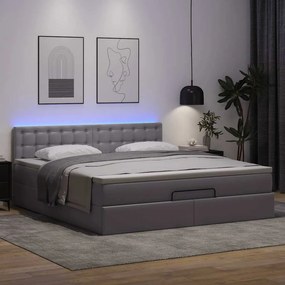 VidaXL Οθωμανικό κρεβάτι με στρώματα & LEDs Γκρι Faux Leather
