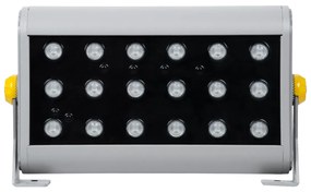 GloboStar FLOOD-HENA 90642 Προβολέας Wall Washer για Φωτισμό Κτιρίων LED 36W 3600lm 30° DC 24V Αδιάβροχο IP65 Μ30 x Π6 x Υ17cm Πολύχρωμο RGB DMX512 - Ασημί - 3 Years Warranty - 90642