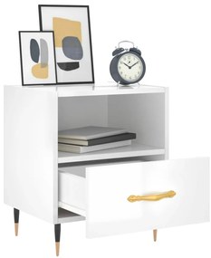 vidaXL Κομοδίνο Γυαλιστερό Λευκό 40 x 35 x 47,5 εκ. Επεξεργασμένο Ξύλο