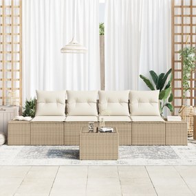 vidaXL Σετ 5 κομματιών Καναπέ Κήπου με Μαξιλάρια Μπεζ Πολυ Ρατάν