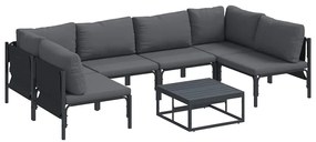vidaXL Σετ Καναπέ Κήπου με μαξιλάρι 7 pcs Μαύρο Ατσάλι