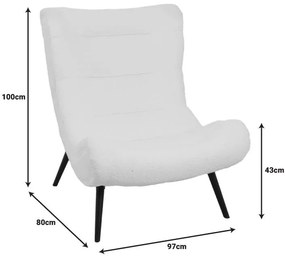 Πολυθρόνα-μπερζέρα Silla μπουκλέ ύφασμα σε λευκή απόχρωση 97x80x100εκ 97x80x100 εκ.