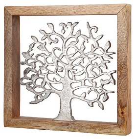 Διακοσμητικό ArteLibre Δέντρο Της Ζωής Σε Κορνίζα Ασημί/Φυσικό Αλουμίνιο/Ξύλο 2x20x20cm