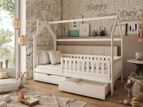 Κρεβάτι Σπιτάκι Natan με Σκεπή + Καμινάδα από μασίφ ξύλο White  90×200cm