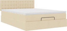 vidaXL Οθωμανικό κρεβάτι με στρώμα &amp; LEDs Cream 140x200 cm Ύφασμα