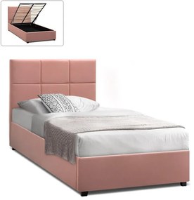 Megapap Κρεβάτι Kingston Βελούδινο Με Αποθηκευτικό Χώρο Melon Pink 100x200εκ.