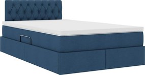 vidaXL LED Κρεβάτι αποθήκευσης με στρώμα Μπλε 120 x 190 cm Ύφασμα