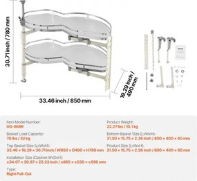 VEVOR 2 Tier Swing Right Blind Corner Cabinet Pull Out Soft Close Organizer