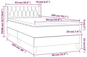 vidaXL Κρεβάτι Boxspring με Στρώμα Σκούρο Γκρι 90x200 εκ. Υφασμάτινο