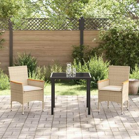 vidaXL Σέτ φαγητού για κήπο με μαξιλάρι 3 pcs Μπεζ Πολυ ράταν