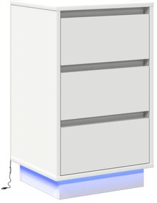 vidaXL κομοδίνο  με LED Λευκό 39x34.5x65 εκ Επεξεργασμένο Ξύλο