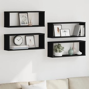 vidaXL Ράφια Κύβοι Τοίχου 4 τεμ. Μαύρα 60 x 15 x 23 εκ. από Επεξ. Ξύλο