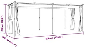 Κιόσκι με Κουρτίνες Ανθρακί 3 x 6 μ. Ατσάλινο - Ανθρακί