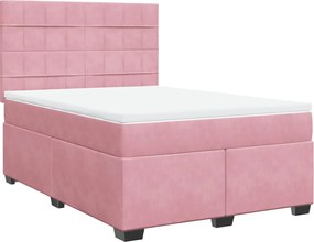 vidaXL Κρεβάτι Boxspring με Στρώμα Ροζ 140x190 εκ. Βελούδινο