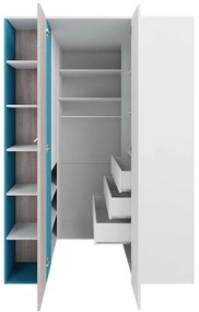 Γωνιακή ντουλάπα Omaha H120, Δρυς, Άσπρο, Τυρκουάζ, 190x135x135cm, 188 kg, Πόρτες ντουλάπας: Με μεντεσέδες, Αριθμός ραφιών: 12, Αριθμός ραφιών: 12