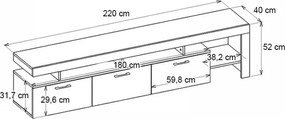 Έπιπλο τηλεόρασης Acnes λευκό-sapphire oak 220x40x52εκ