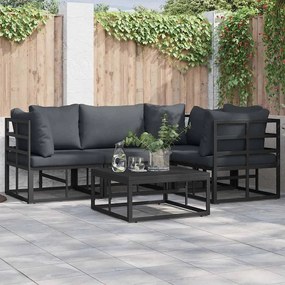 vidaXL Σετ Καναπέ Κήπου με μαξιλάρι 5 pcs Μαύρο Αλουμίνιο