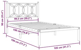 Πλαίσιο Κρεβατιού με Κεφαλάρι Λευκό 100x190 εκ. Μεταλλικό - Λευκό