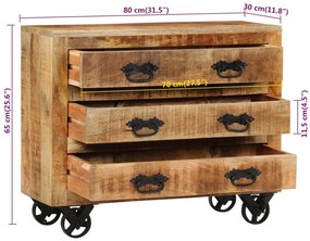 vidaXL Συρταριέρα με 3 Συρτάρια 80x30x65 εκ. από Μασίφ Ξύλο Μάνγκο