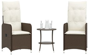 Καρέκλες Κήπου Ανακλινόμενες 2 τεμ. Καφέ Συνθ. Ρατάν & Τραπέζι