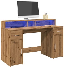 Γραφείο με LED Αρτισιανή Δρυς 140x55x91 εκ. Επεξεργασμένο Ξύλο