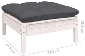 vidaXL Υποπόδιο Κήπου Λευκό από Μασίφ Ξύλο Πεύκου με Ανθρακί Μαξιλάρι