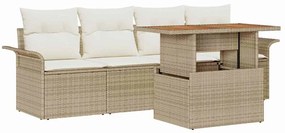 vidaXL Σετ Καναπέ Κήπου με αποθήκευση 5 pcs Μπεζ Πολυ ράταν
